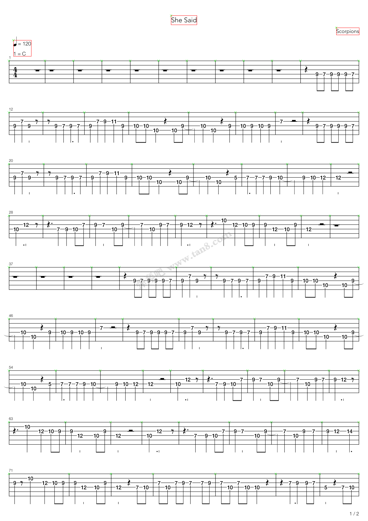 《She Said》吉他谱-C大调音乐网