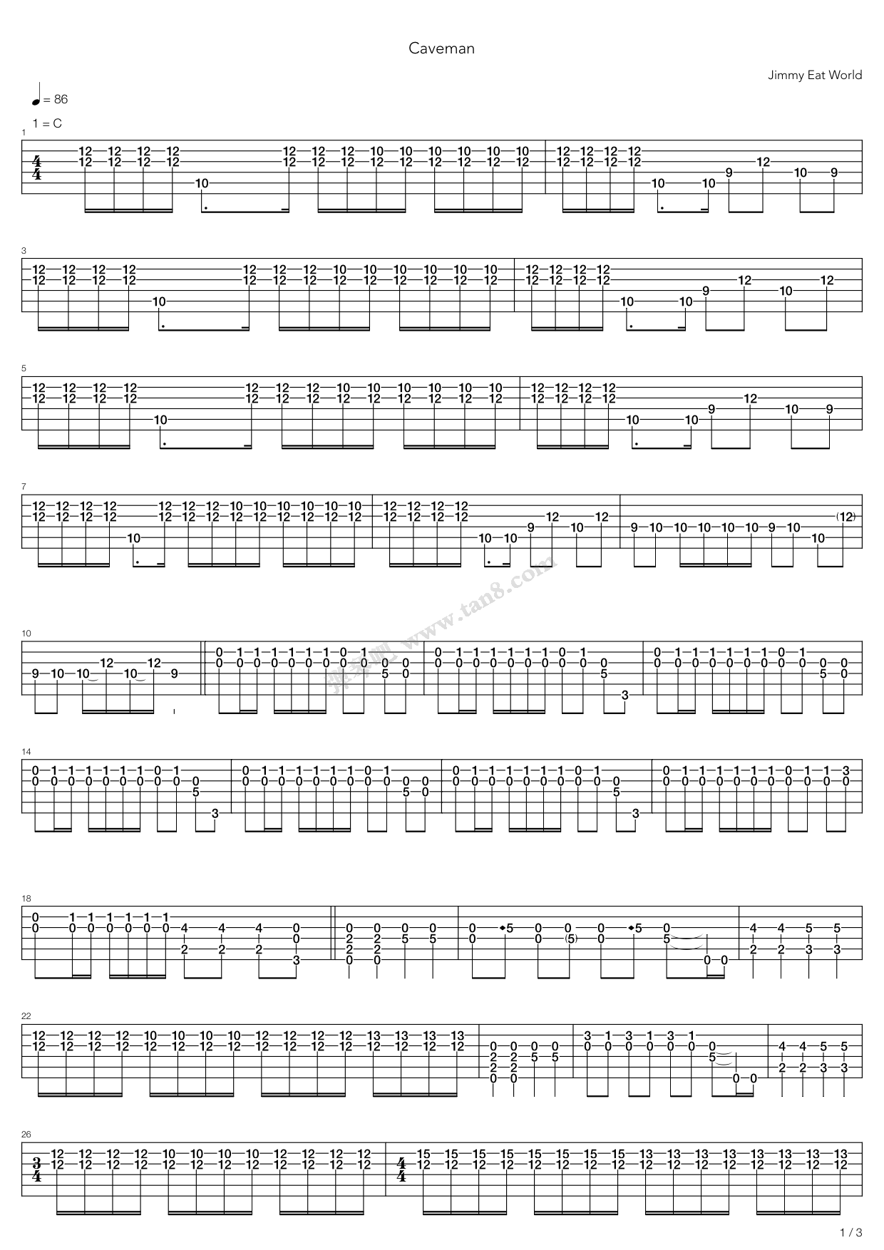 《Cavemen》吉他谱-C大调音乐网