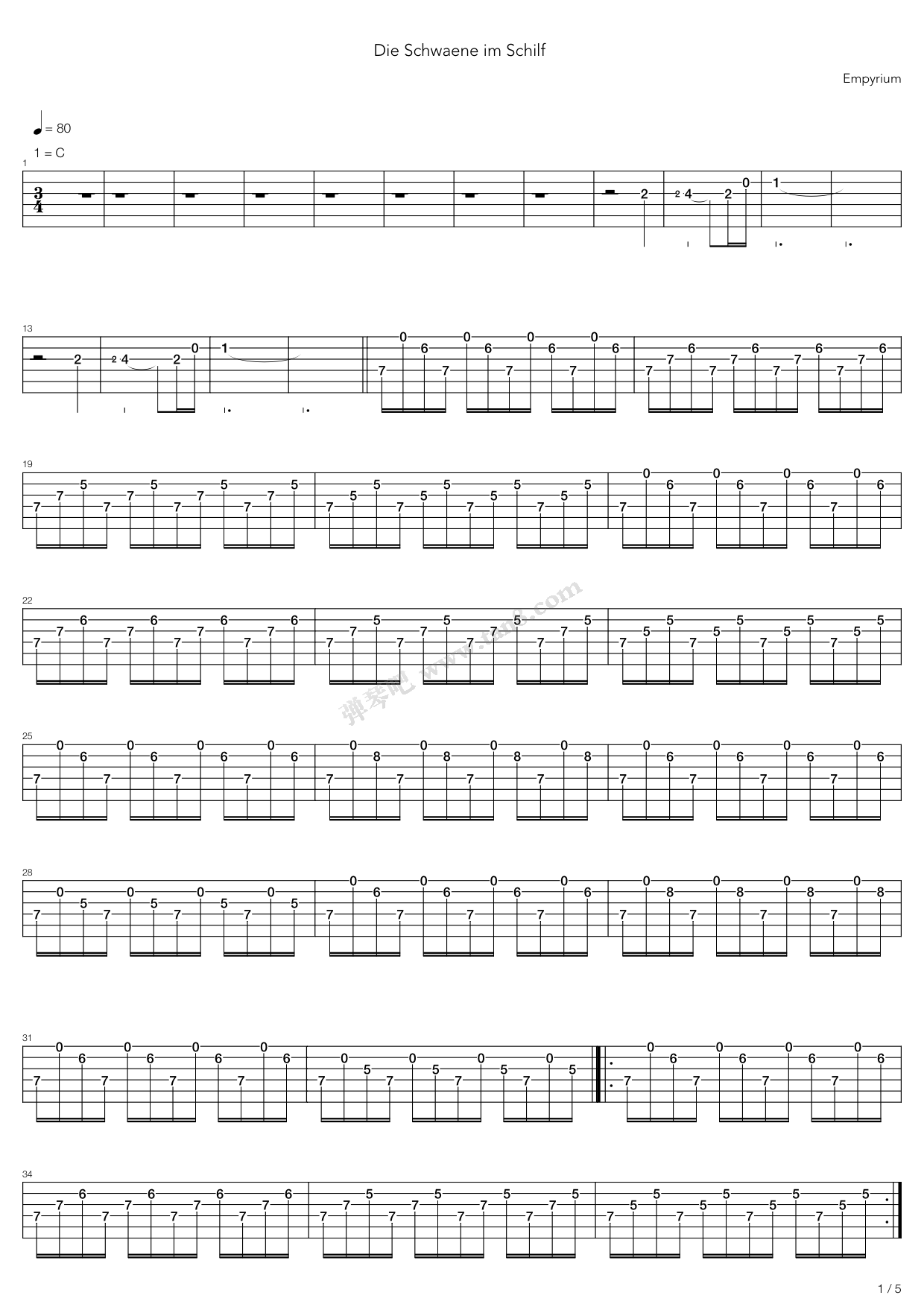 《Die Schwaene Im Schilf》吉他谱-C大调音乐网