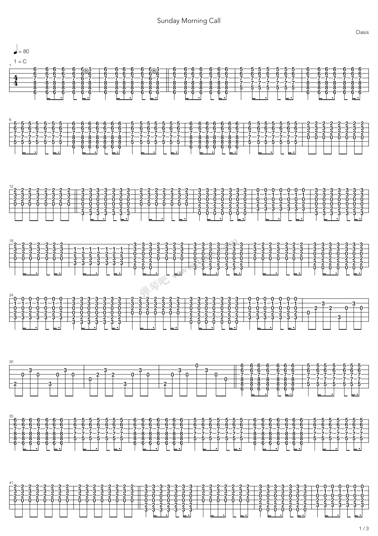 《Sunday Morning Call》吉他谱-C大调音乐网