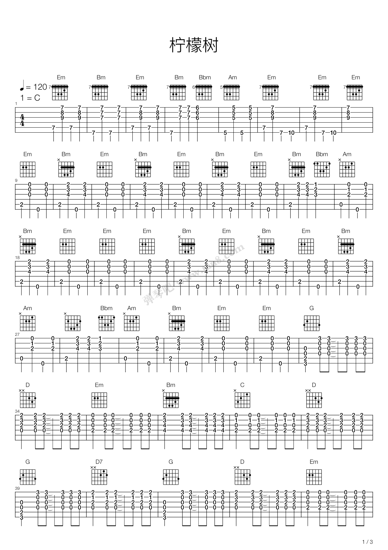 《柠檬树》吉他谱-C大调音乐网