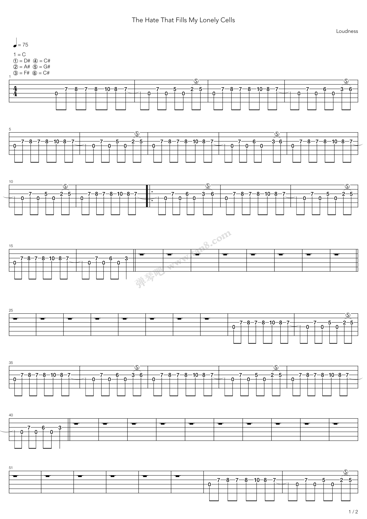 《The Hate That Fills My Lonely Cells》吉他谱-C大调音乐网
