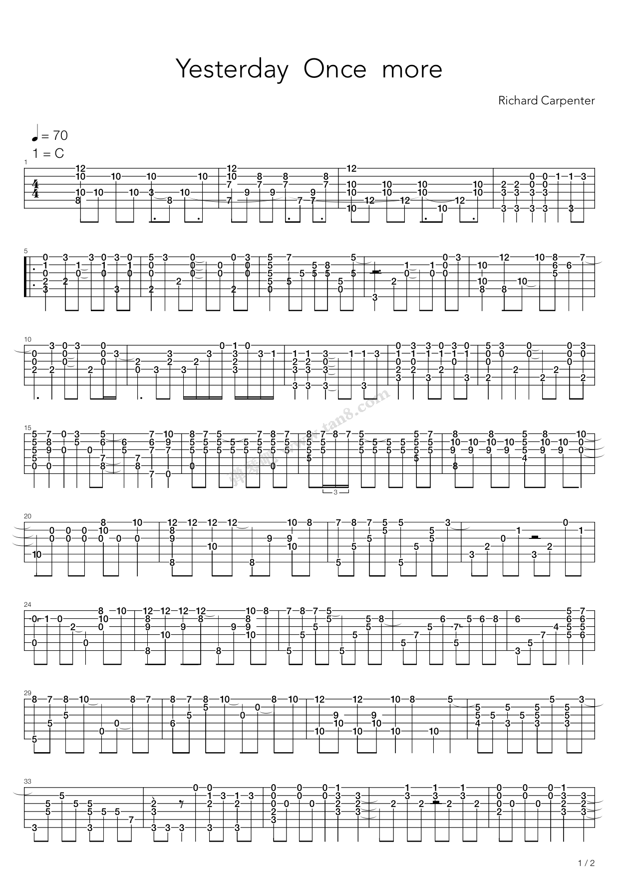 《Yesterday once more(昨日重现)》吉他谱-C大调音乐网