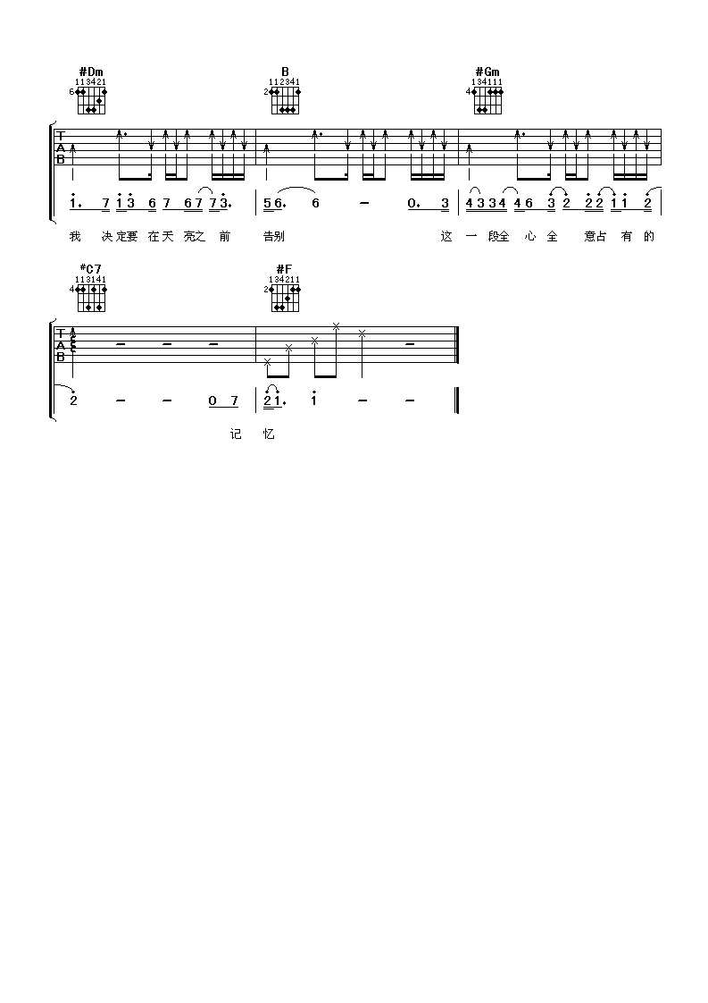 梁静茹 我决定吉他谱-C大调音乐网