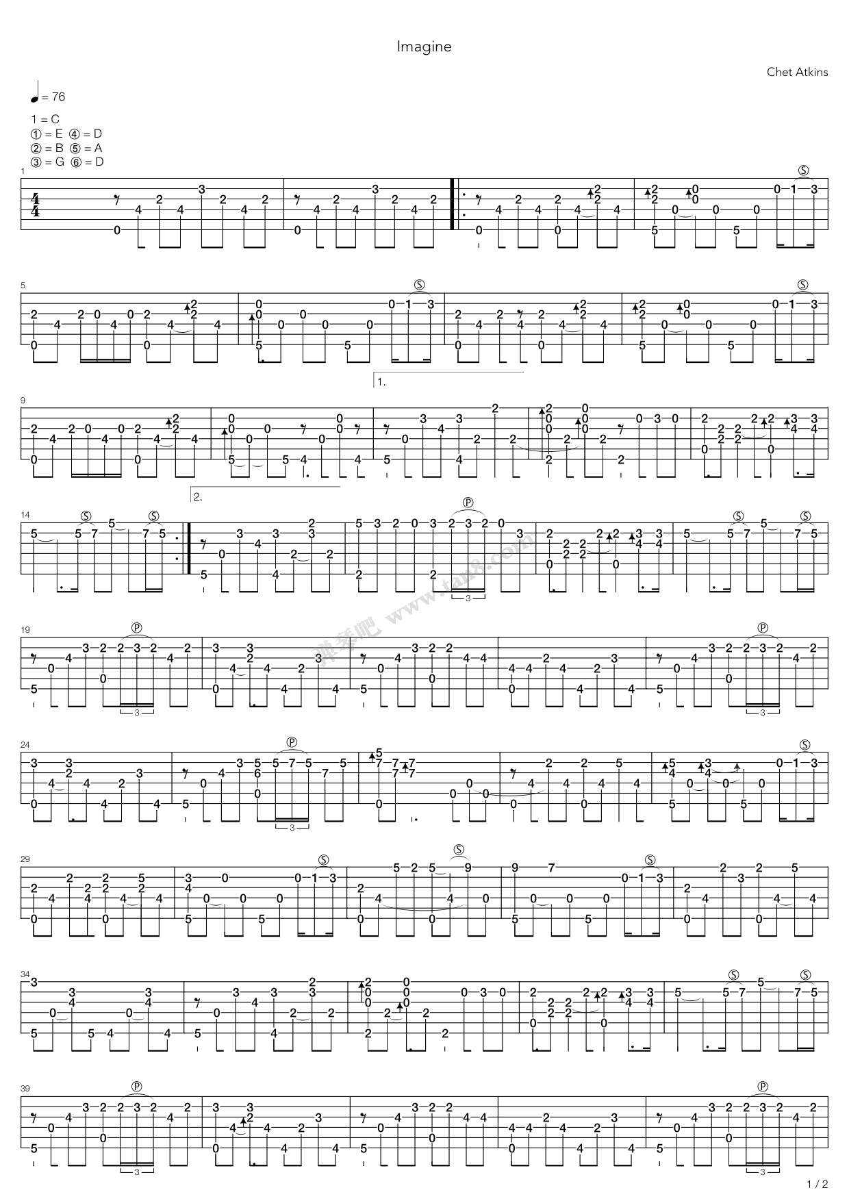 《Imagine》吉他谱-C大调音乐网