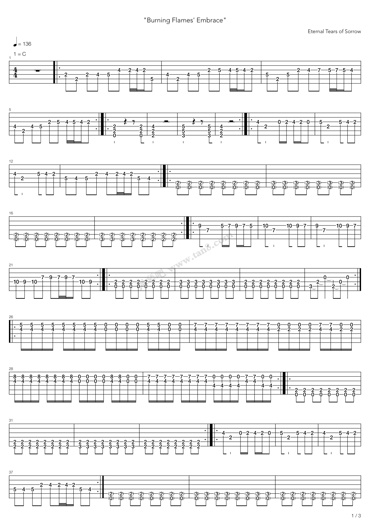 《Burning Flames Embrace》吉他谱-C大调音乐网