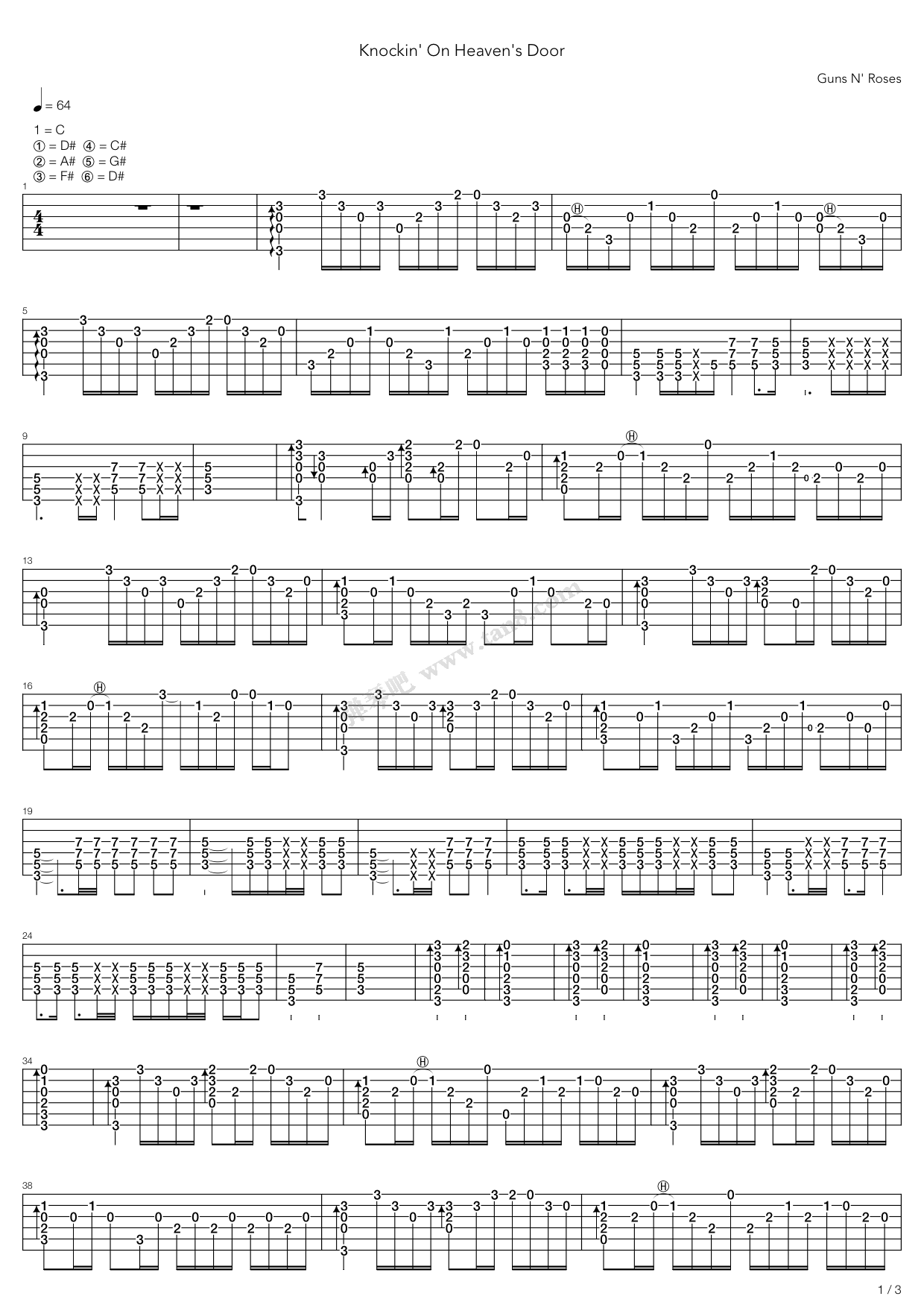 《Knockin On Heavens Door》吉他谱-C大调音乐网