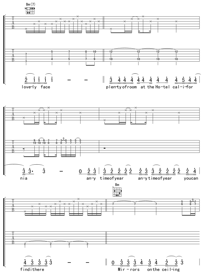 《Hotel California 加州旅馆》吉他谱-C大调音乐网