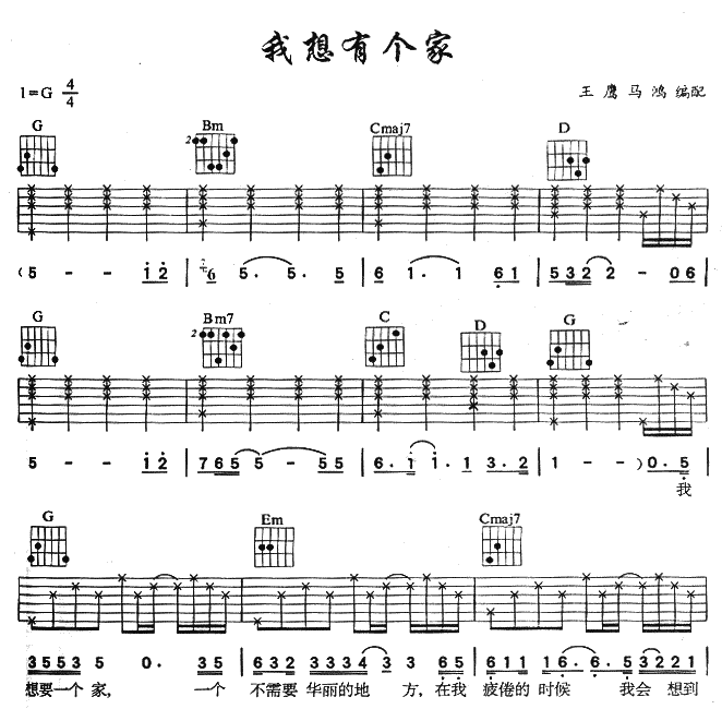 潘美辰 我想有个家吉他谱-C大调音乐网