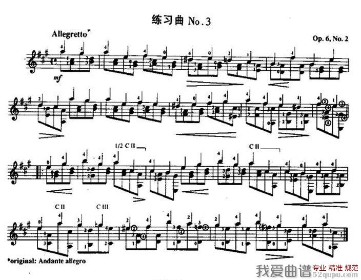 《费尔南多·索尔 古典吉他练习曲 No.3（Op.6 No.2）》吉他谱-C大调音乐网