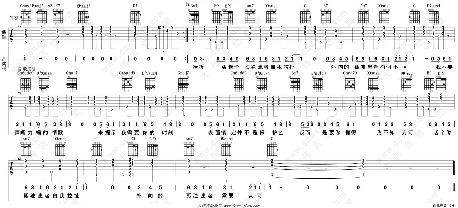 《陈奕迅 孤独患者吉他谱_吉他弹唱教学》吉他谱-C大调音乐网
