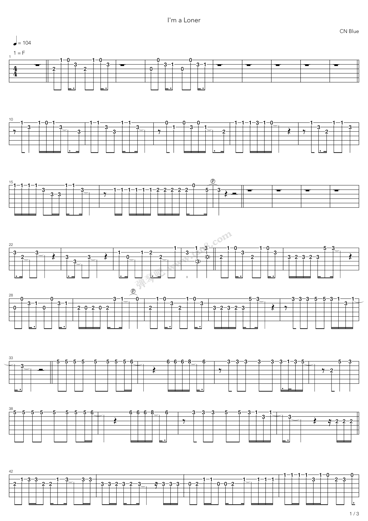 《I’m a Loner(외톨이야;孤独的人;孤独啊)》吉他谱-C大调音乐网