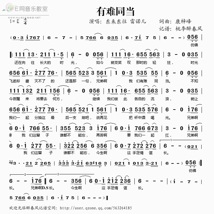 《有难同当——东来东往 雷诺儿（简谱）》吉他谱-C大调音乐网