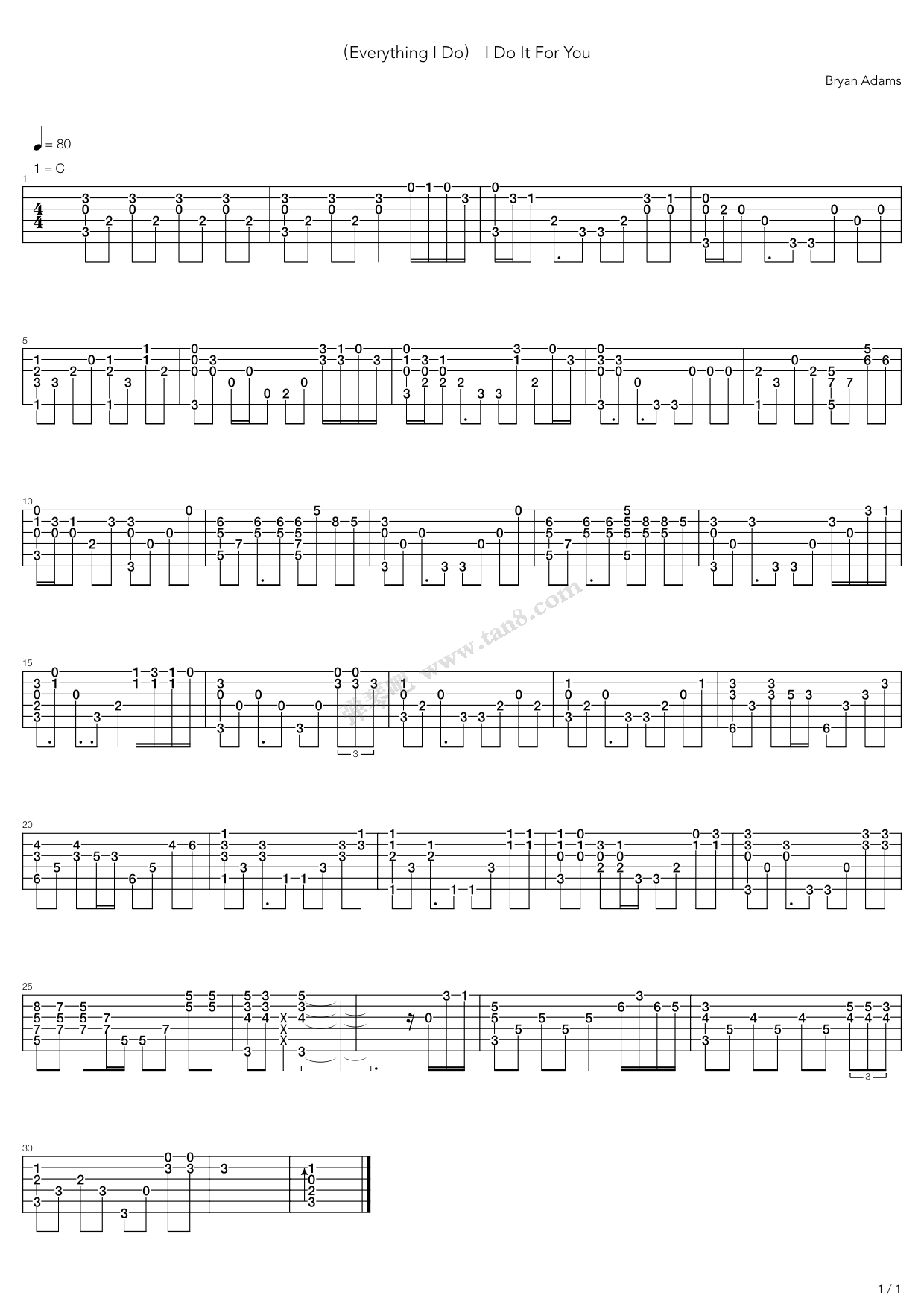 《(Everything I Do) I Do It For You》吉他谱-C大调音乐网