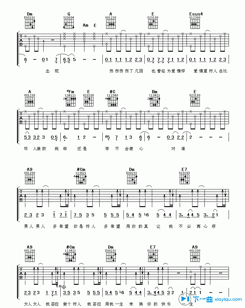 《男人女人吉他谱D调_许茹芸男人女人六线谱》吉他谱-C大调音乐网