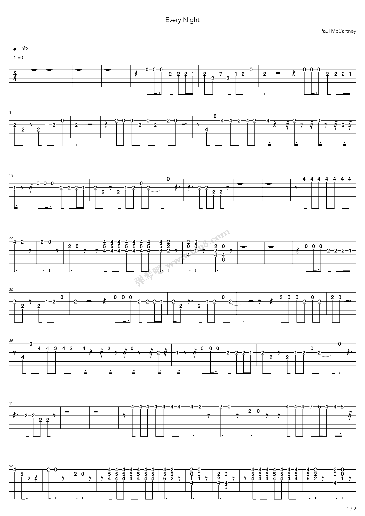 《Every Night》吉他谱-C大调音乐网