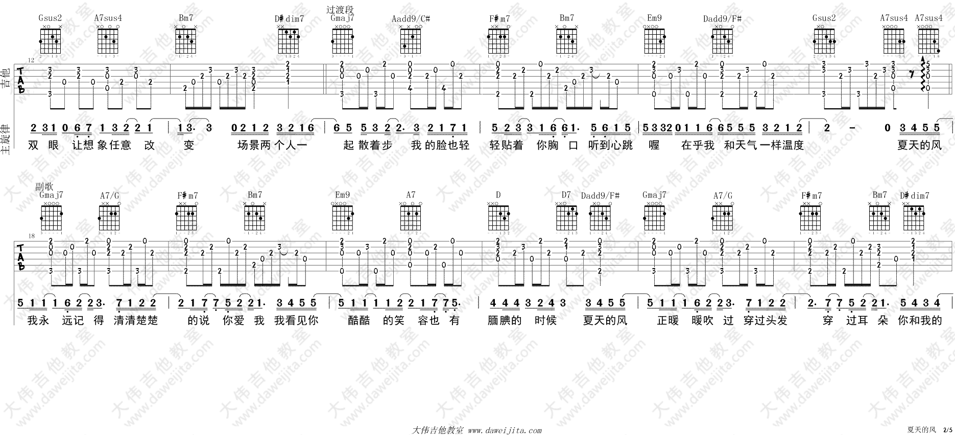 《《夏天的风》吉他谱_温岚_附弹唱演示》吉他谱-C大调音乐网