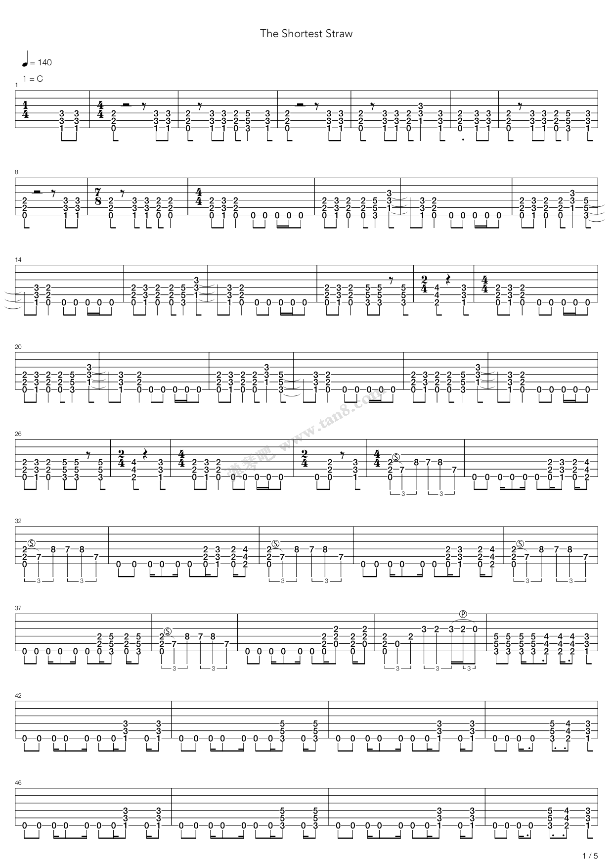 《The Shortest Straw》吉他谱-C大调音乐网