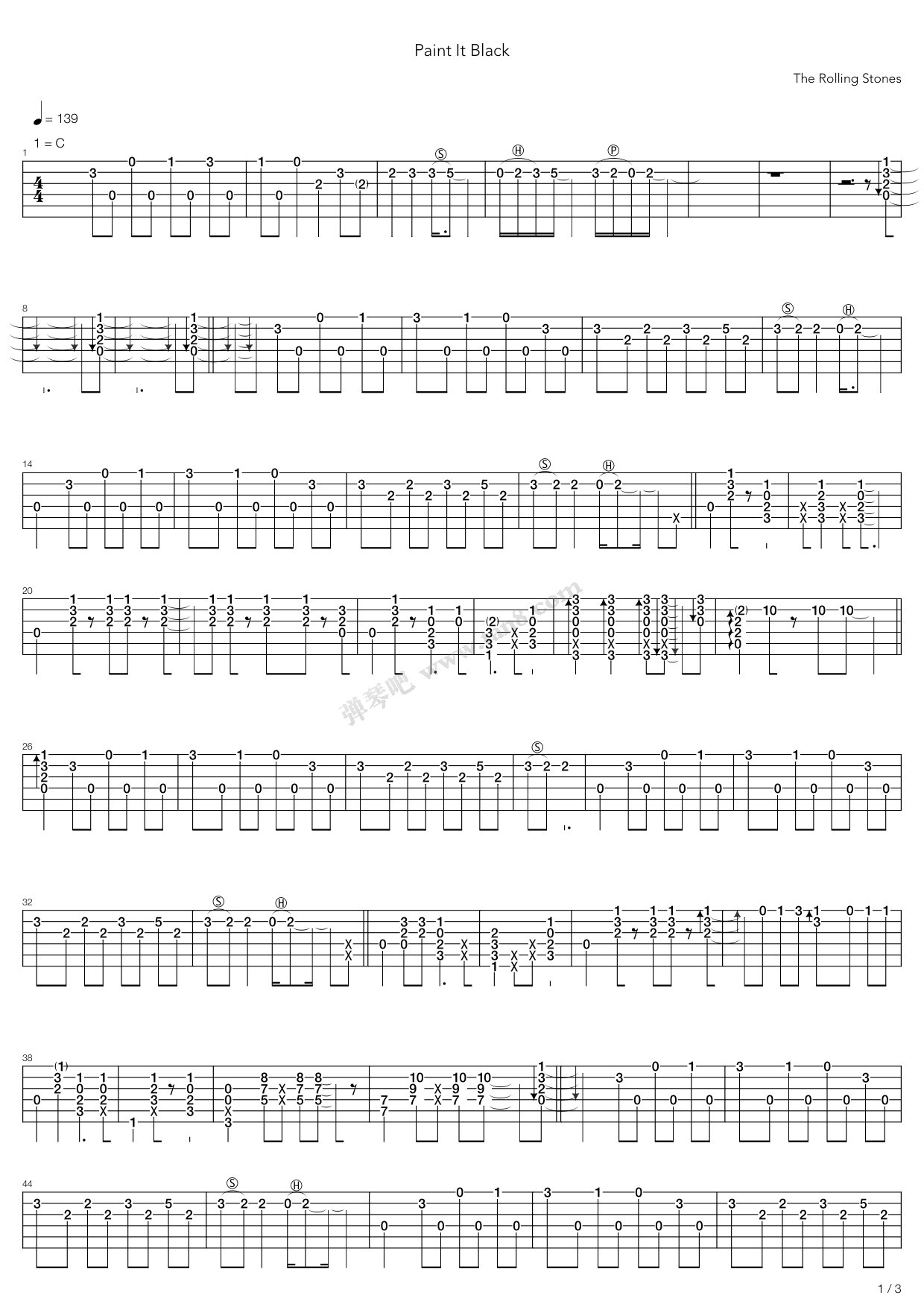 《Paint It Black》吉他谱-C大调音乐网