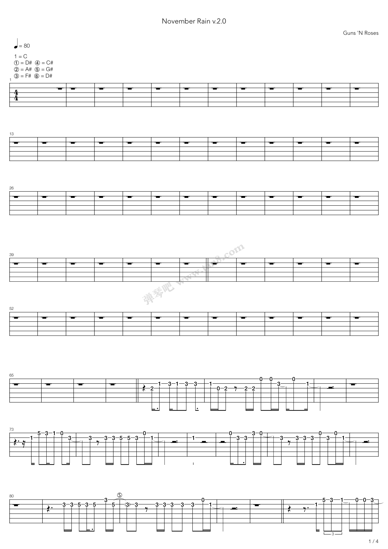 《November Rain》吉他谱-C大调音乐网