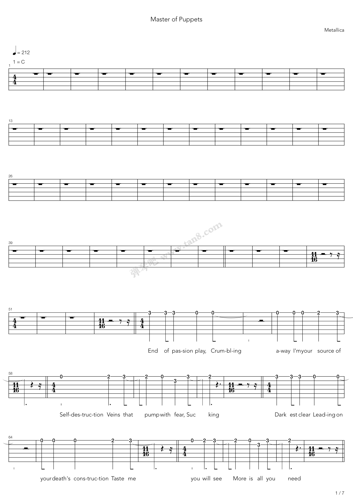 Metallica - The Unforgiven sheet music for guitar (chords) v2