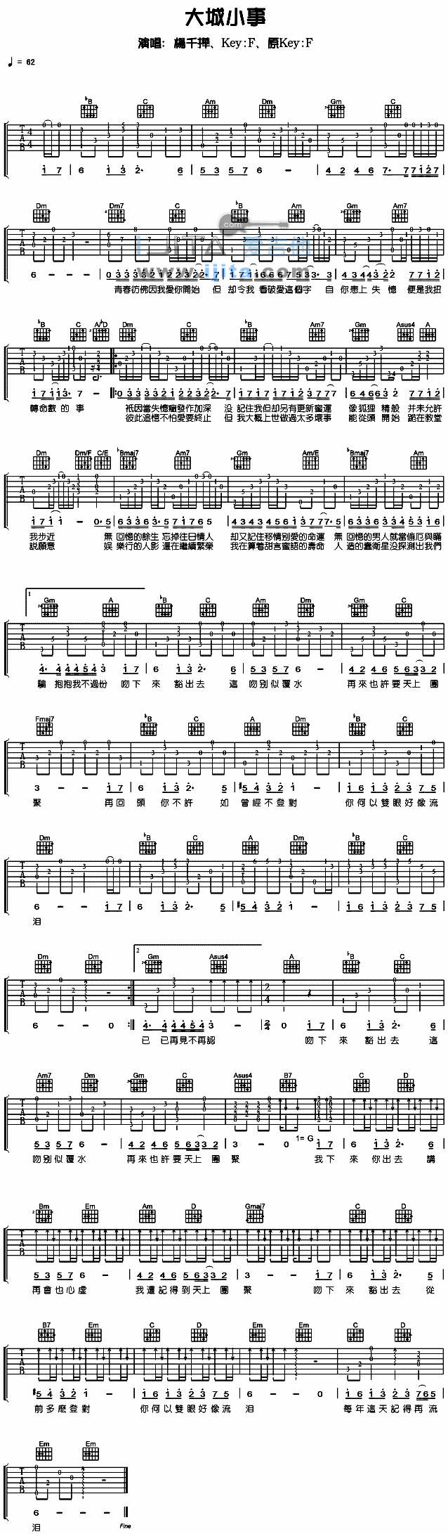 《大城小事》吉他谱-C大调音乐网
