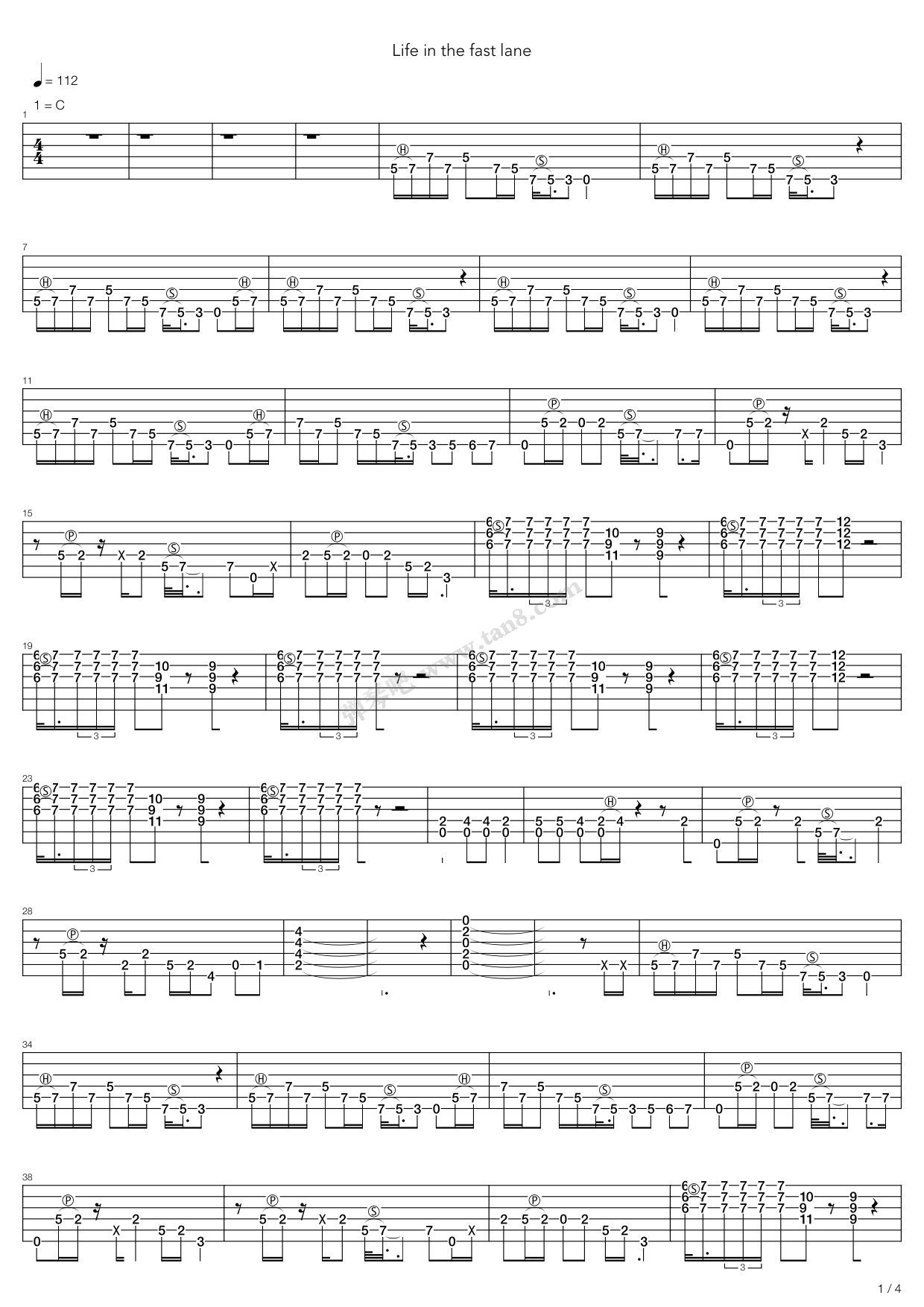《Life In The Fast Lane》吉他谱-C大调音乐网