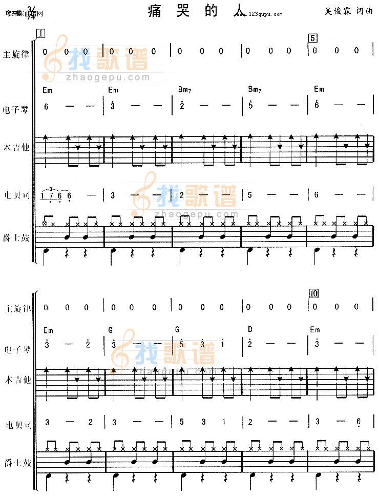 《痛哭的人（伍佰*电子琴、贝司伴奏）》吉他谱-C大调音乐网