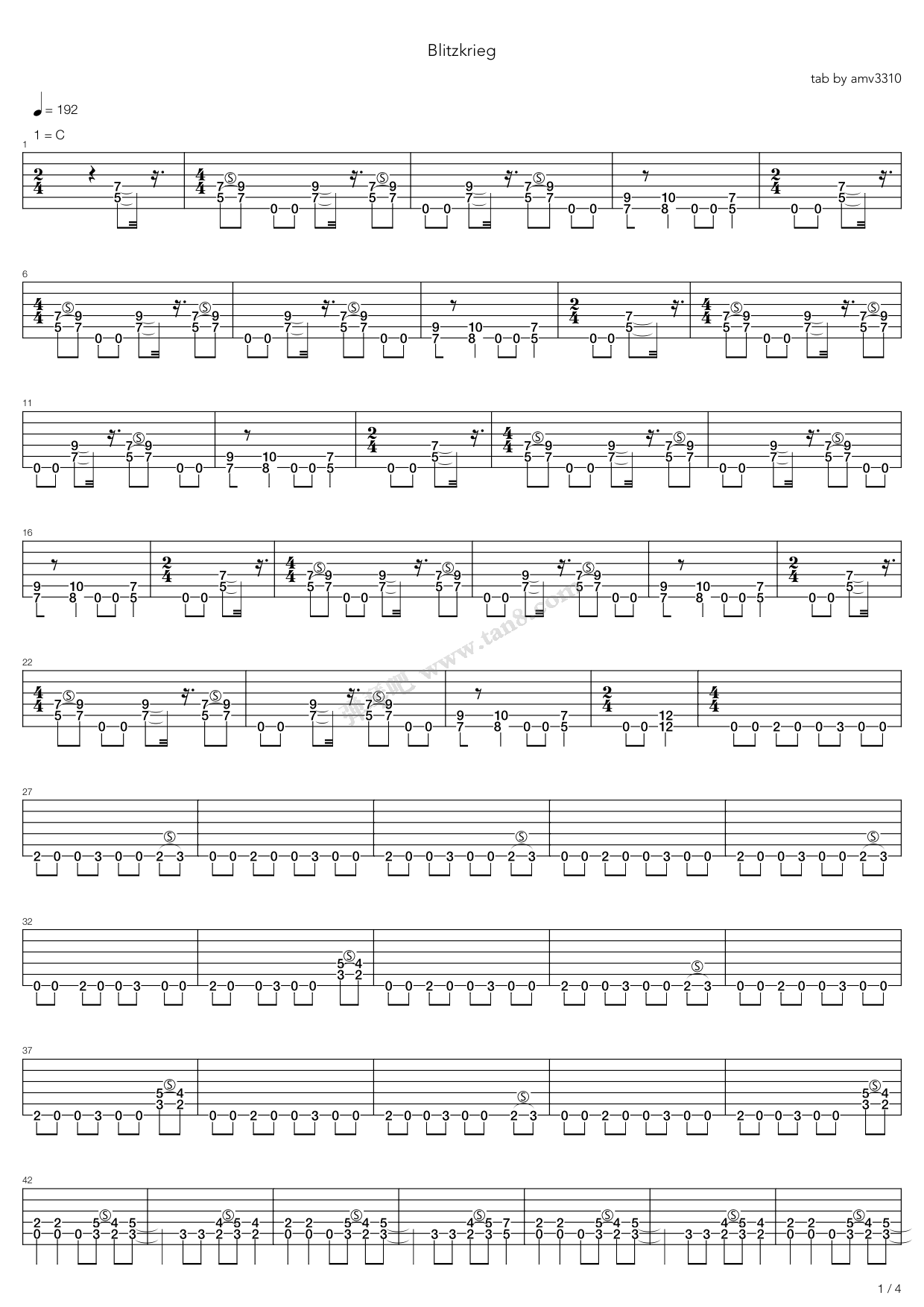 《Blitzkrieg》吉他谱-C大调音乐网