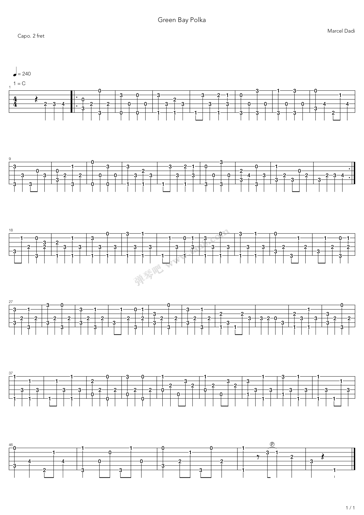 《Green Bay Polka》吉他谱-C大调音乐网