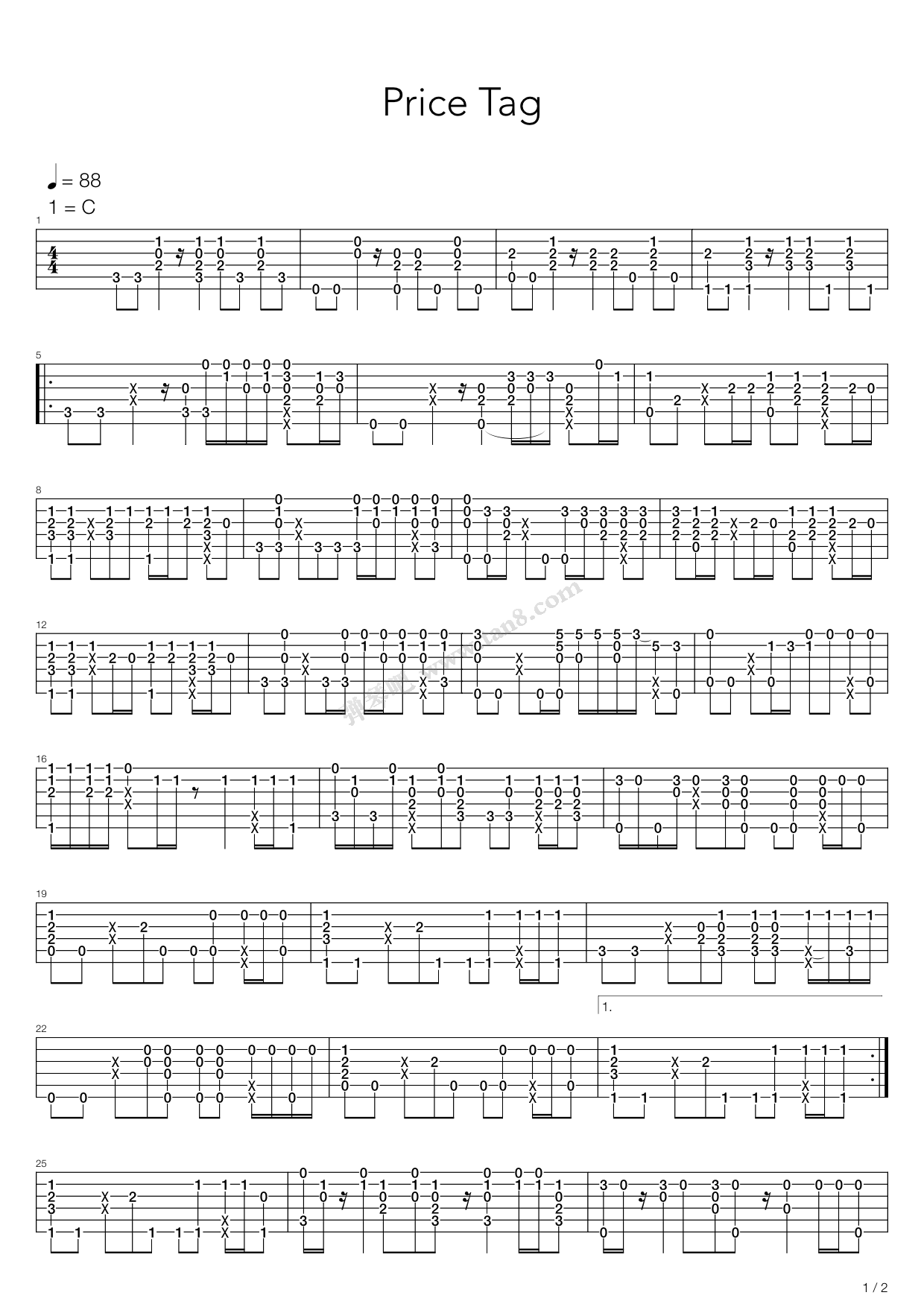 《Price Tag》吉他谱-C大调音乐网