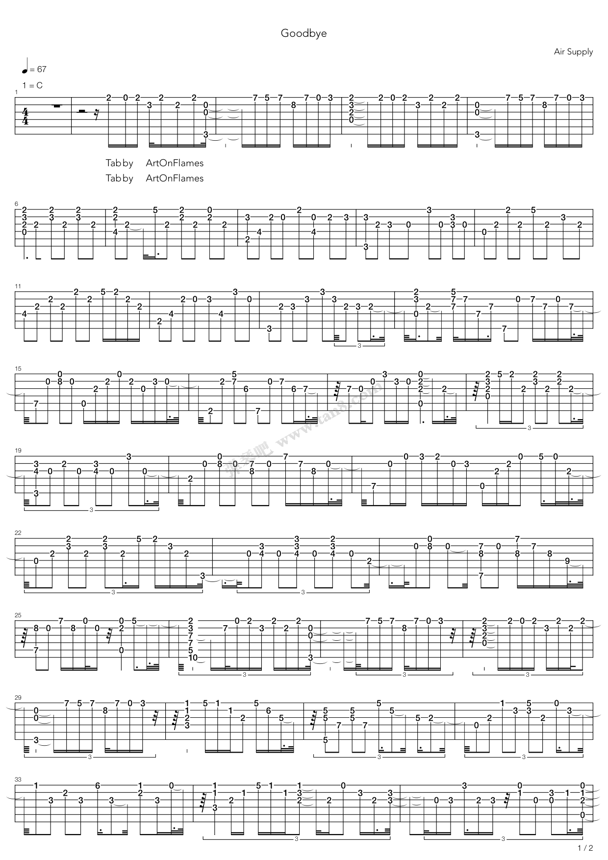 《Goodbye》吉他谱-C大调音乐网