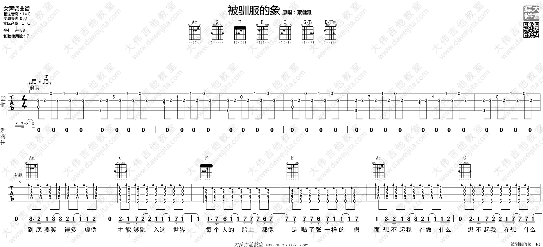 《被驯服的象》吉他谱-C大调音乐网