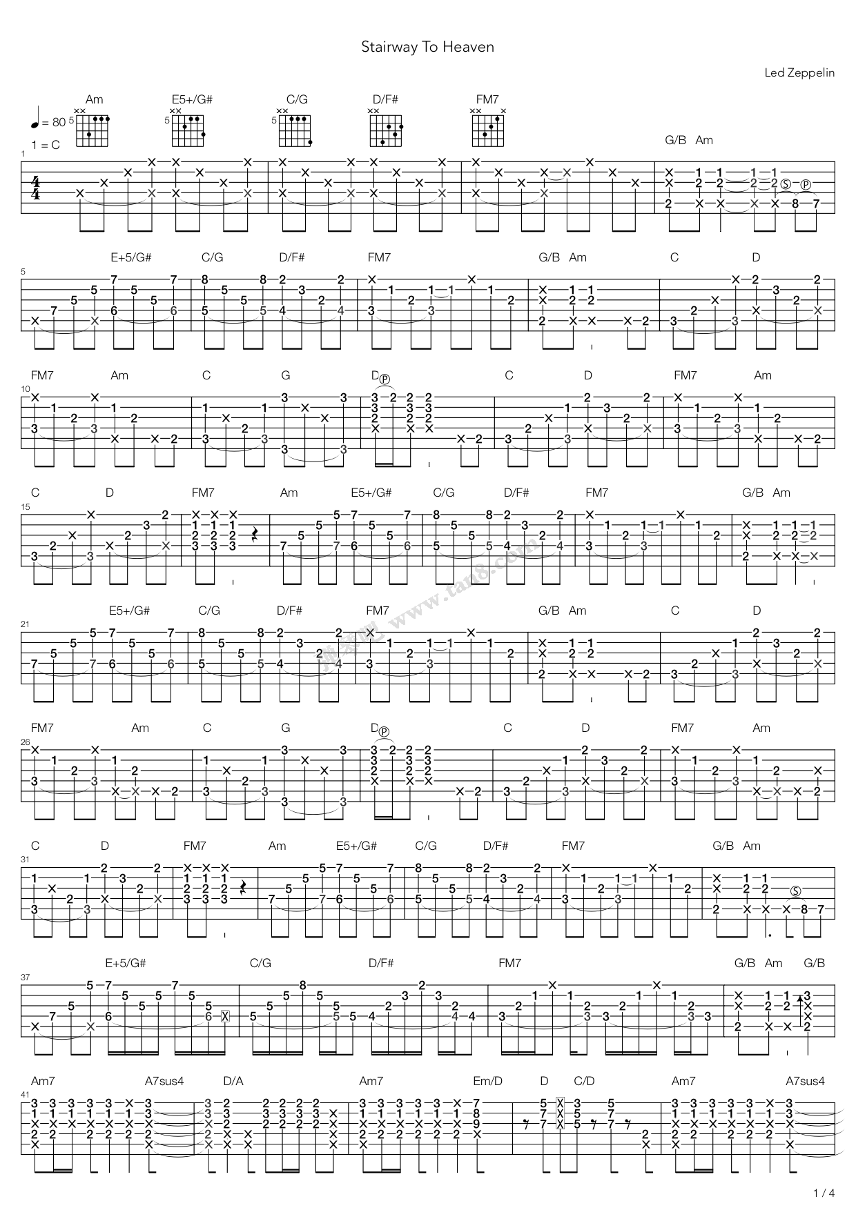 《Stairway To Heaven》吉他谱-C大调音乐网