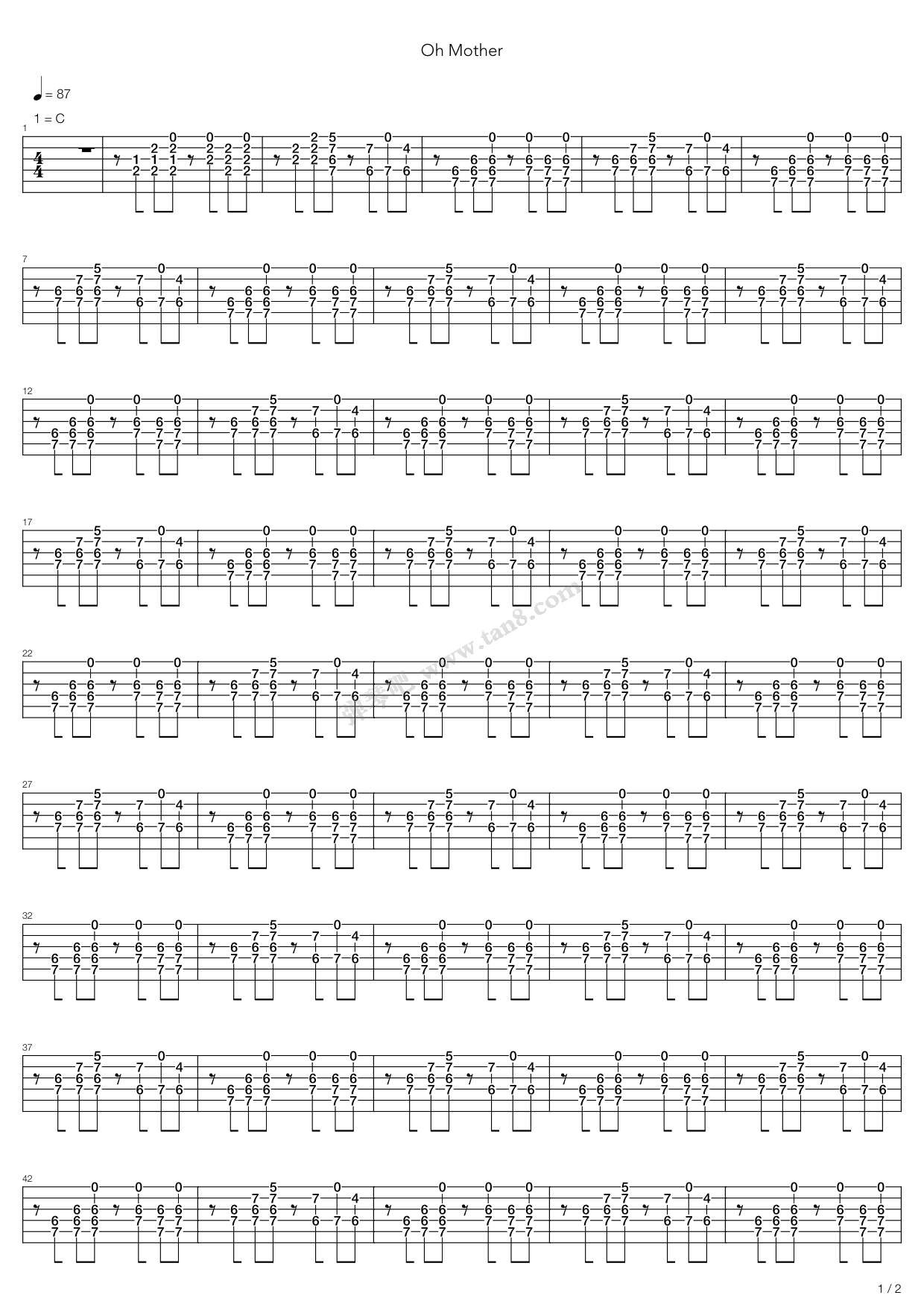 《Oh Mother》吉他谱-C大调音乐网
