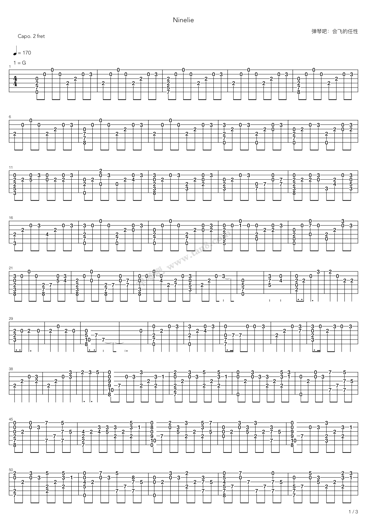 《Ninelie -甲铁城的卡巴内瑞》吉他谱-C大调音乐网