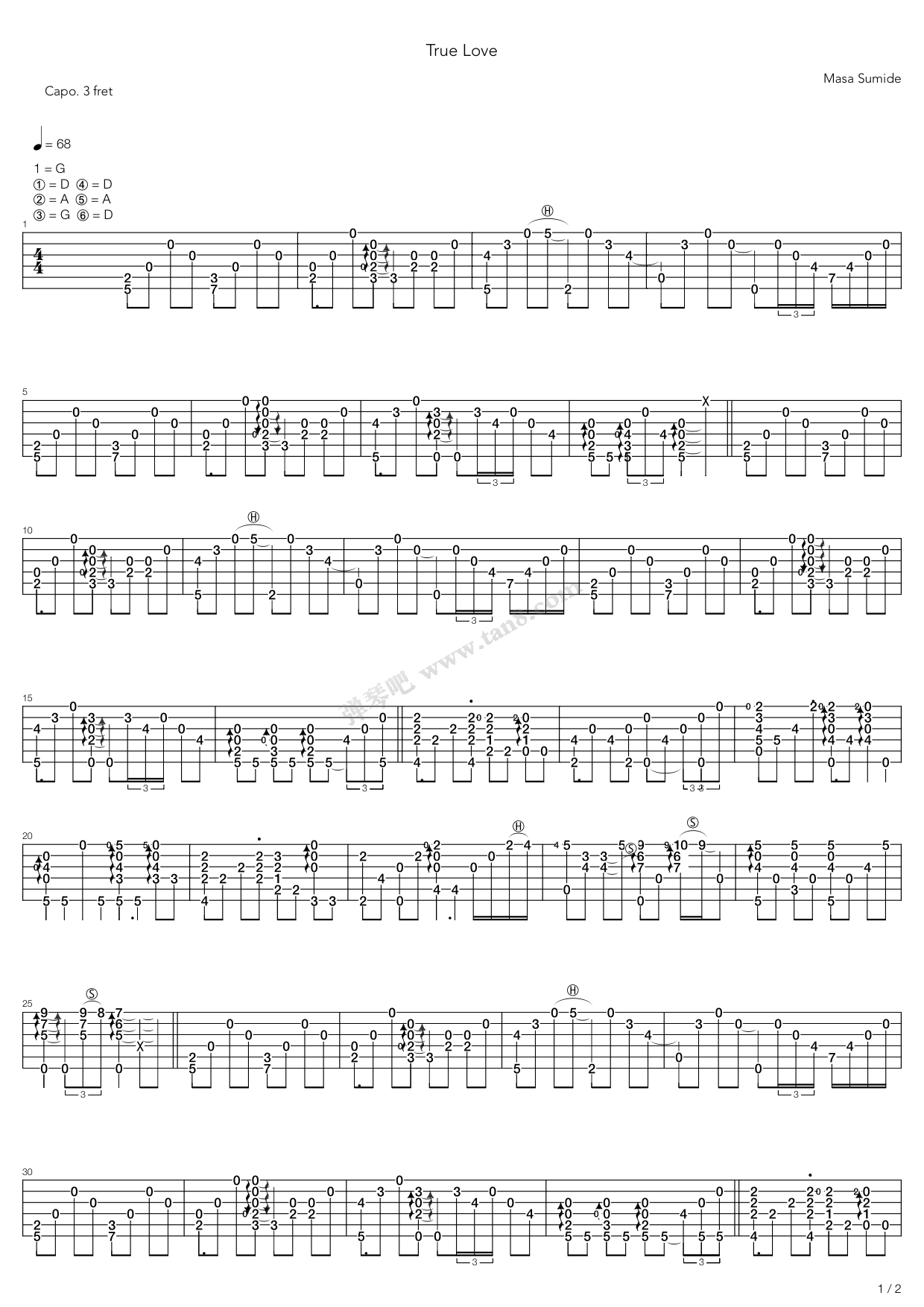 《True love》吉他谱-C大调音乐网