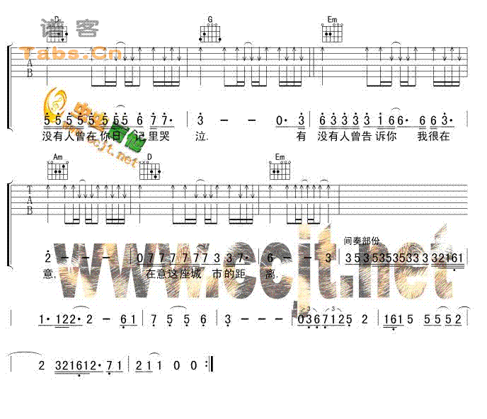 《有没有人告诉你 G调轻松弹唱版吉他谱--陈楚生吉》吉他谱-C大调音乐网