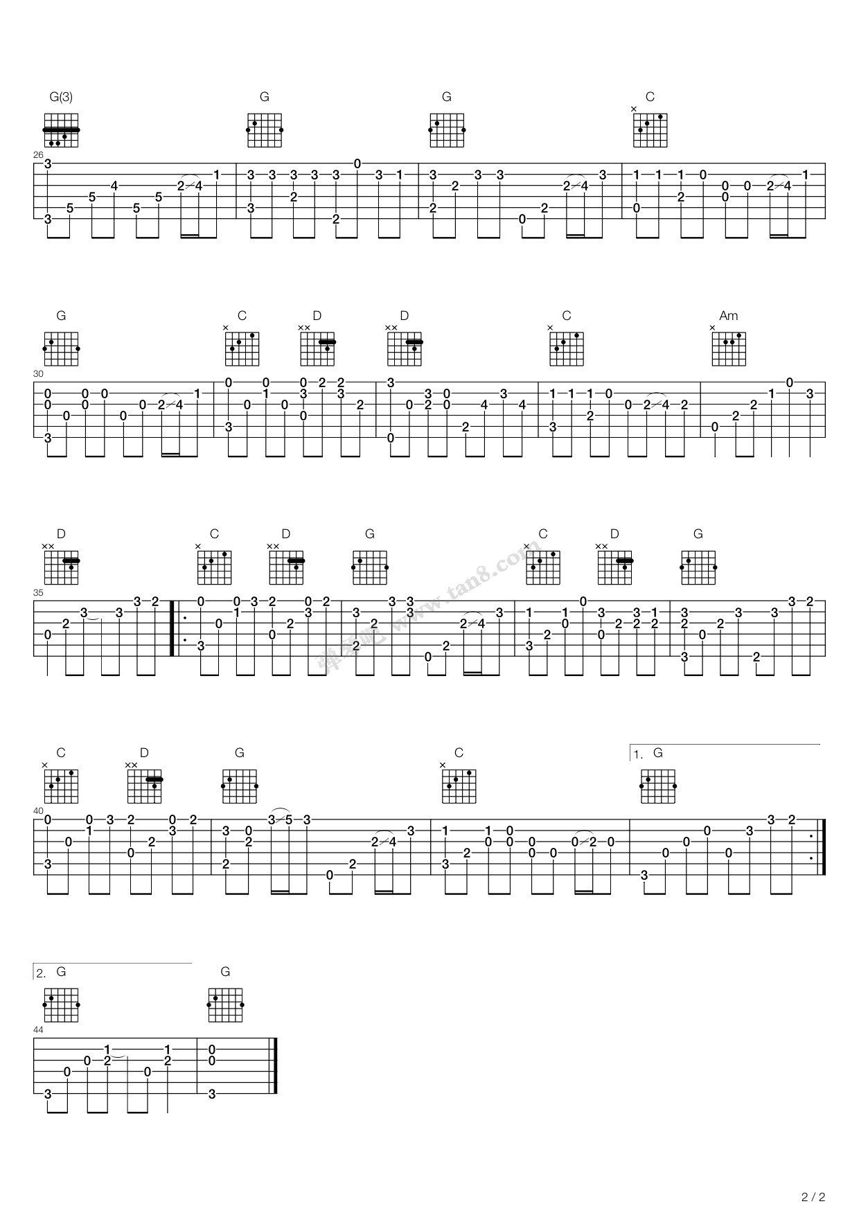 《甜甜的》吉他谱-C大调音乐网