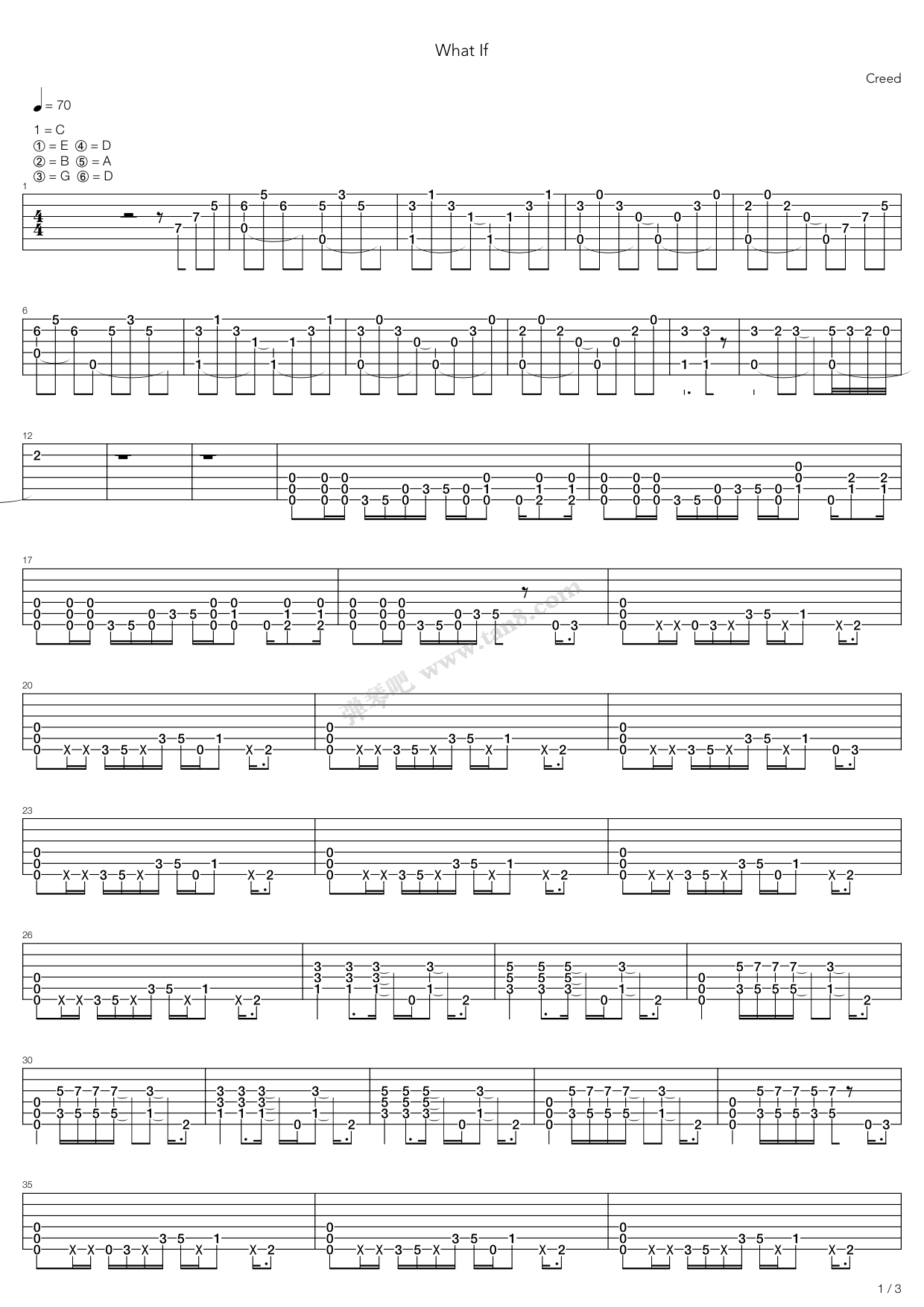 《What If》吉他谱-C大调音乐网