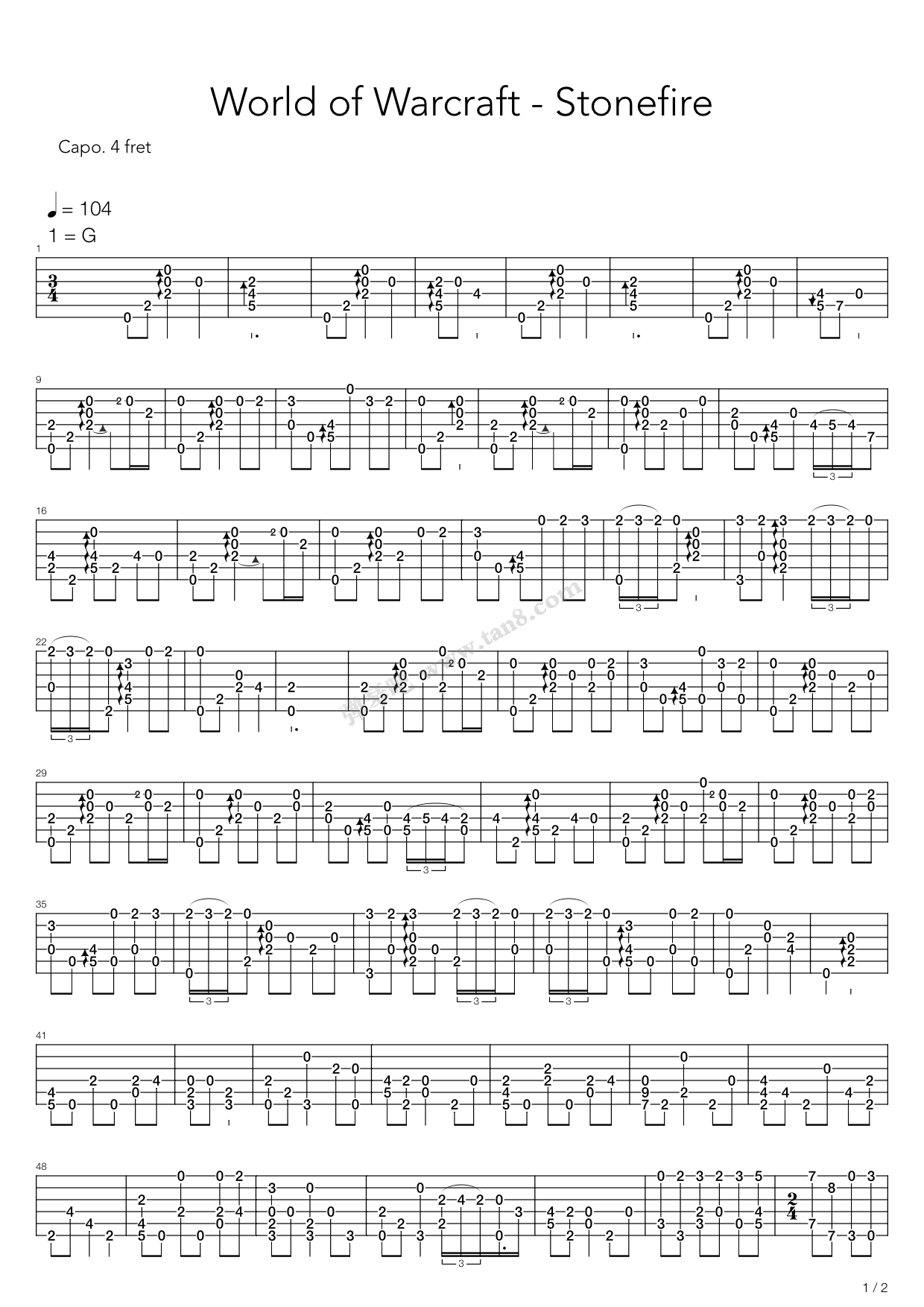 《World of Warcraft(魔兽世界) - Stonefire》吉他谱-C大调音乐网