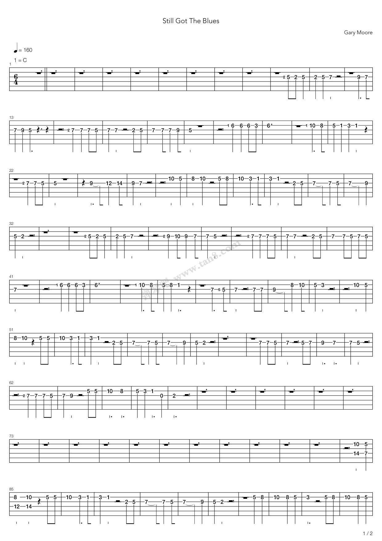 《Still Got The Blues》吉他谱-C大调音乐网