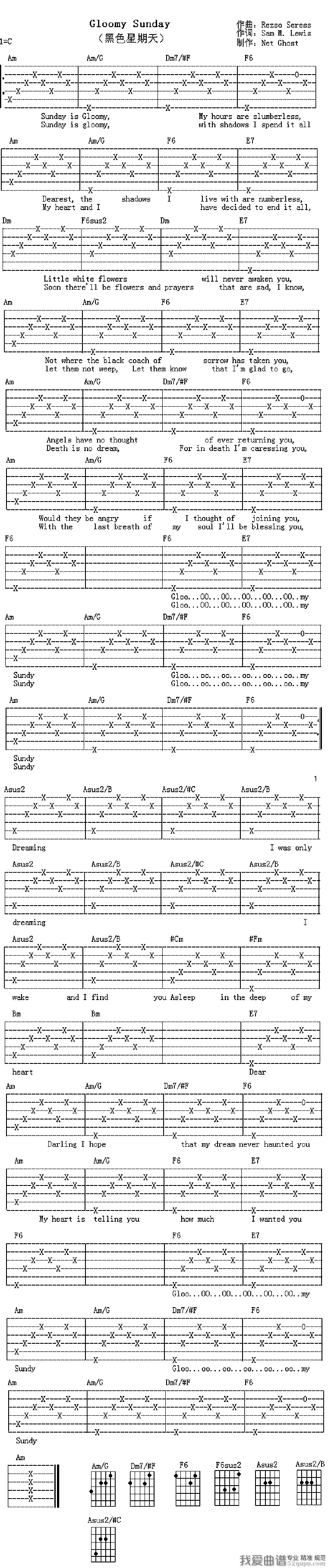 《Billie/Holiday《黑色星期天》吉他谱/六线谱》吉他谱-C大调音乐网