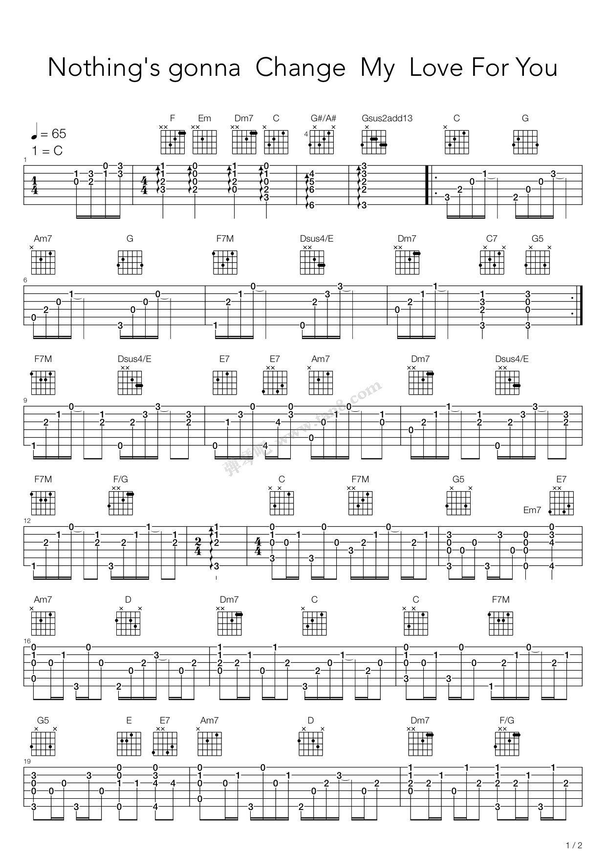 《Nothing's gonna change my love for you(此爱永不 ...》吉他谱-C大调音乐网