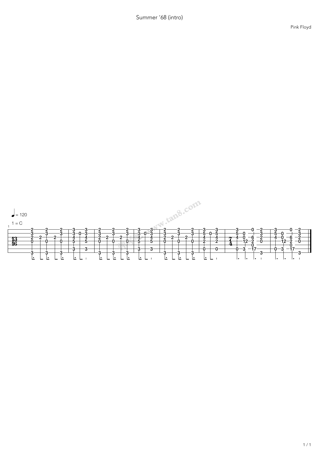 《Summer 68》吉他谱-C大调音乐网