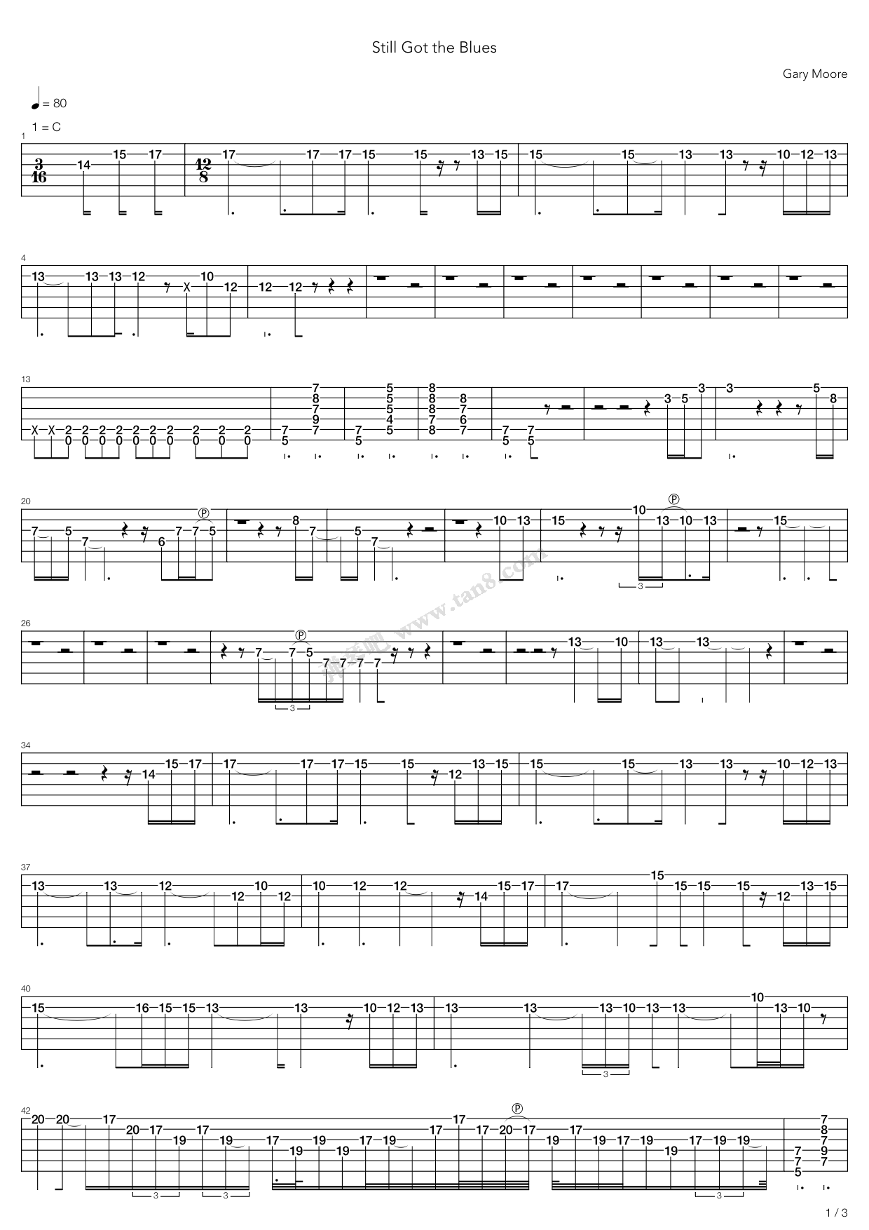 《Still Got The Blues》吉他谱-C大调音乐网