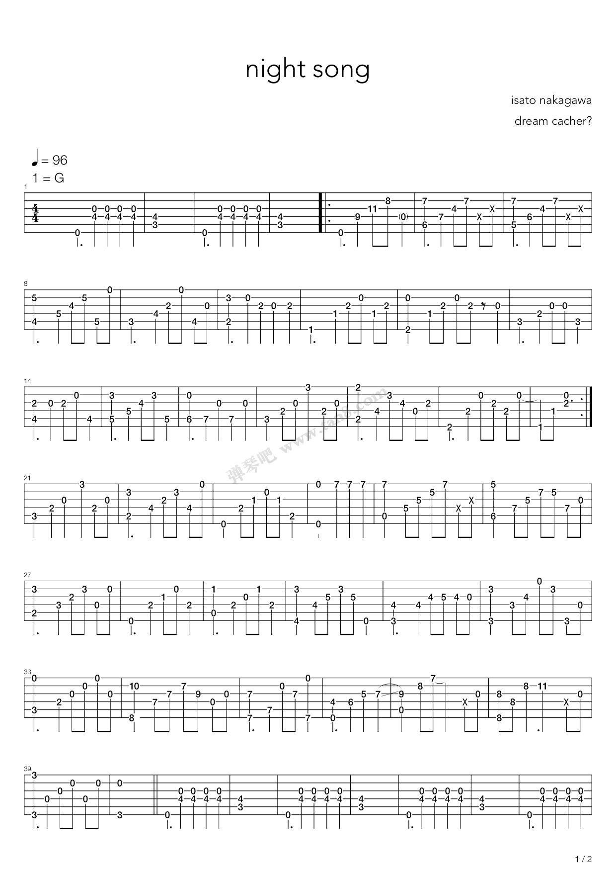 《Night song》吉他谱-C大调音乐网