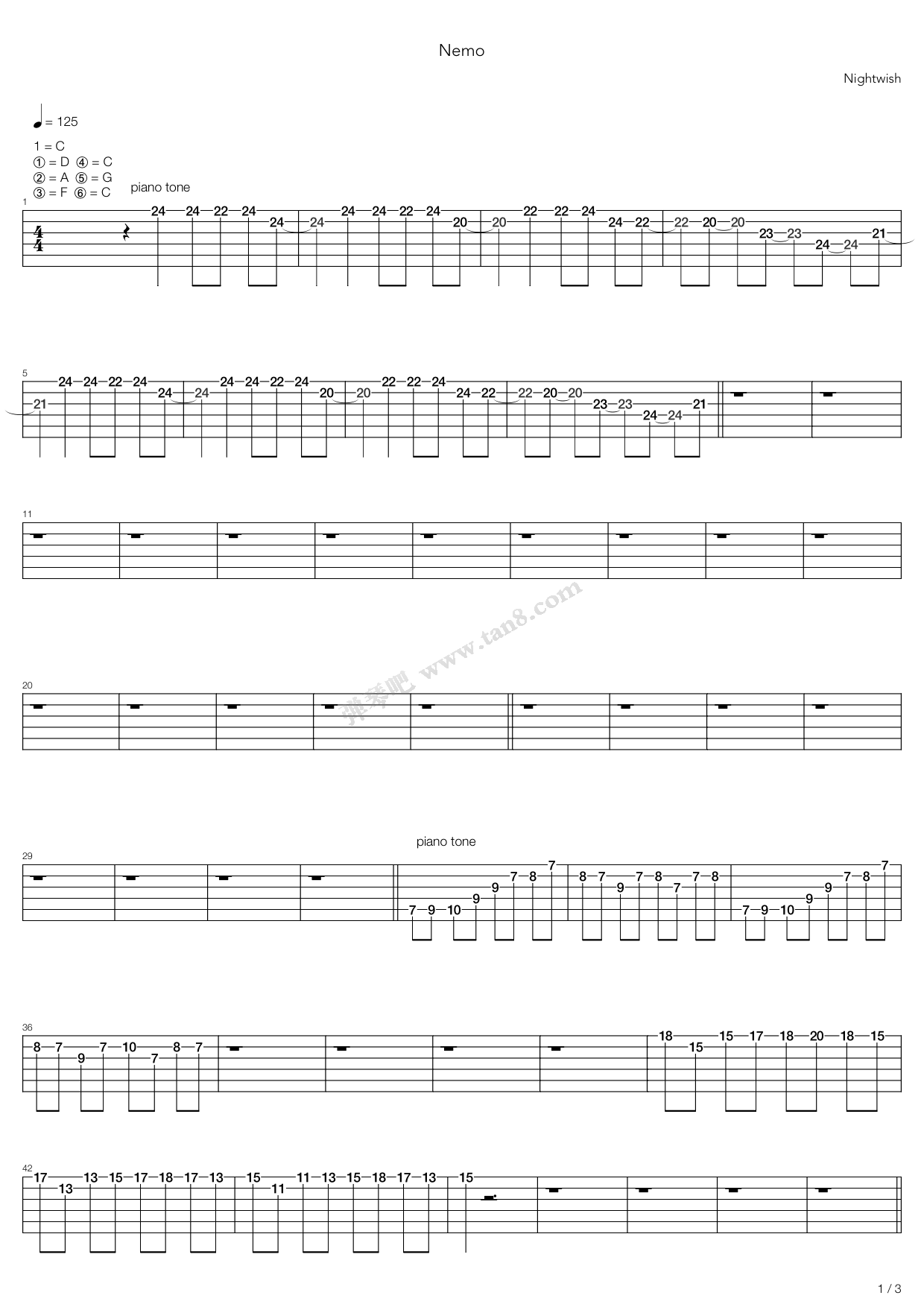 《Nemo》吉他谱-C大调音乐网