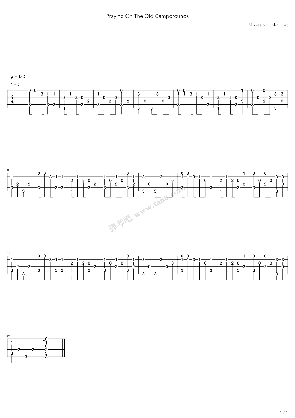 《Praying On The Old Campground》吉他谱-C大调音乐网