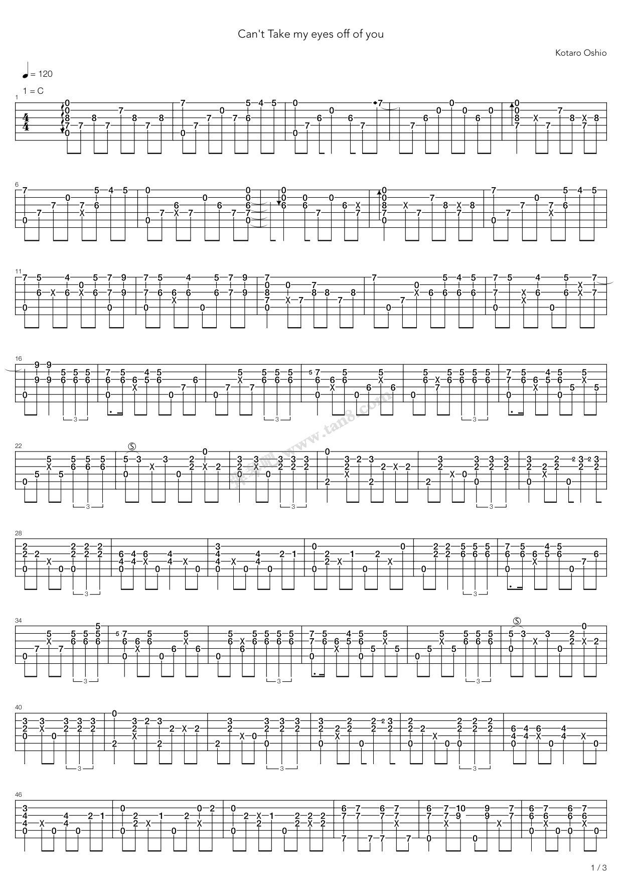 《Can't Take My Eyes Off Of You(君の瞳に恋してる) ...》吉他谱-C大调音乐网